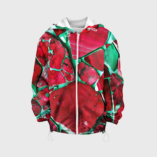 Детская куртка Зеленый минерал в красном камне / 3D-Белый – фото 1
