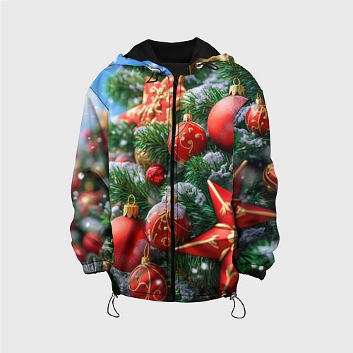 Детская куртка Красные шары и звезда новогодняя / 3D-Черный – фото 1