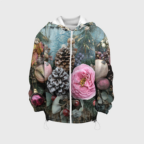 Детская куртка Новогодние цветы и шишки / 3D-Белый – фото 1