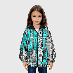Куртка с капюшоном детская Киберпанк паттерн голубой, цвет: 3D-черный — фото 2