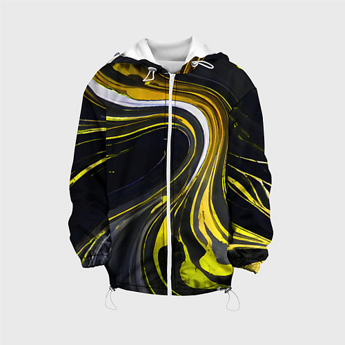 Детская куртка Волнистые бело-жёлтые линии на чёрном фоне / 3D-Белый – фото 1