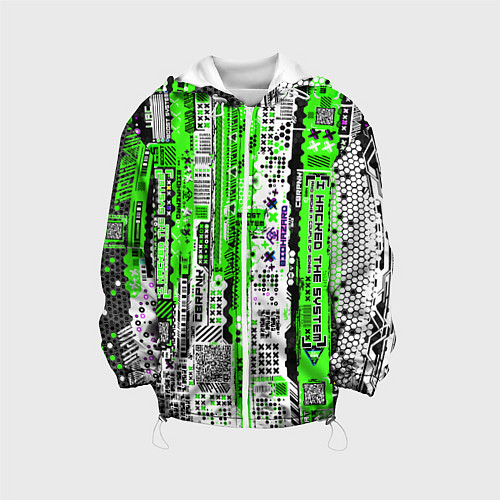 Детская куртка Киберпанк паттерн зелёный / 3D-Белый – фото 1