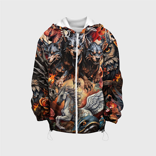 Детская куртка Мифические существа в стиле татуировки Ирезуми / 3D-Белый – фото 1