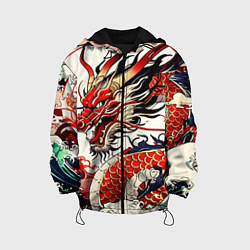 Куртка с капюшоном детская Красный дракон в японском стиле ирезуми, цвет: 3D-черный