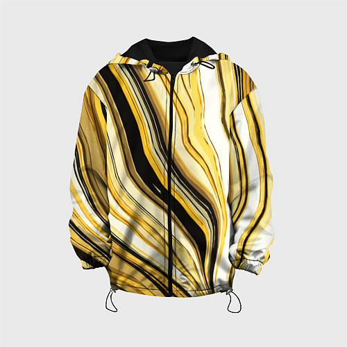 Детская куртка Волнистые вертикальные чёрно-жёлтые полосы / 3D-Черный – фото 1