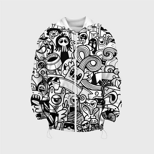 Детская куртка Black and white doddle monsters / 3D-Белый – фото 1