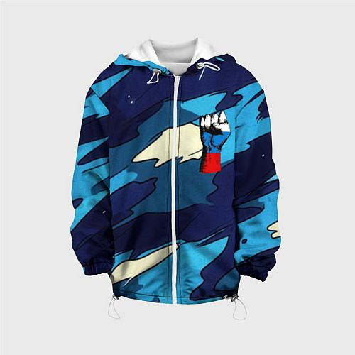 Детская куртка Синий камуфляж русская сила / 3D-Белый – фото 1
