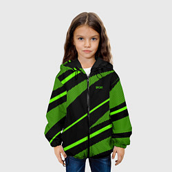 Куртка с капюшоном детская Sport чёрный и зелёный полосы, цвет: 3D-черный — фото 2