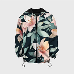 Куртка с капюшоном детская Цветочный паттерн, цвет: 3D-черный