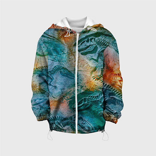 Детская куртка Окаменелые динозавры, тропический зеленый / 3D-Белый – фото 1