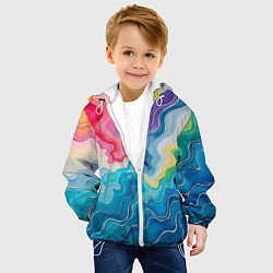 Куртка с капюшоном детская Абстрактные волны в мраморном стиле, цвет: 3D-белый — фото 2