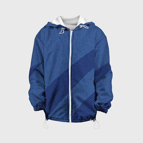 Детская куртка Синий текстурный с полосой / 3D-Белый – фото 1