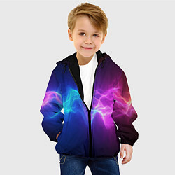 Куртка с капюшоном детская Звуковая волна неоновый узор, цвет: 3D-черный — фото 2