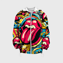 Куртка с капюшоном детская Rolling Stones logo - pop art pattern, цвет: 3D-белый