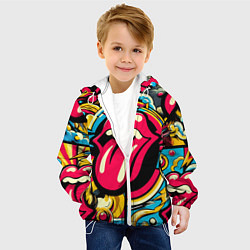 Куртка с капюшоном детская Rolling Stones logo - pop art pattern, цвет: 3D-белый — фото 2