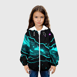 Куртка с капюшоном детская Голубые неоновые волны текстура, цвет: 3D-белый — фото 2