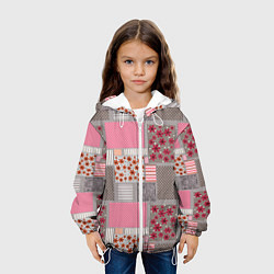 Куртка с капюшоном детская Розово-серые разноцветные лоскуты, цвет: 3D-белый — фото 2