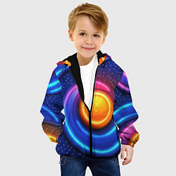 Куртка с капюшоном детская Оранжевый круг и голубые линии текстура, цвет: 3D-черный — фото 2