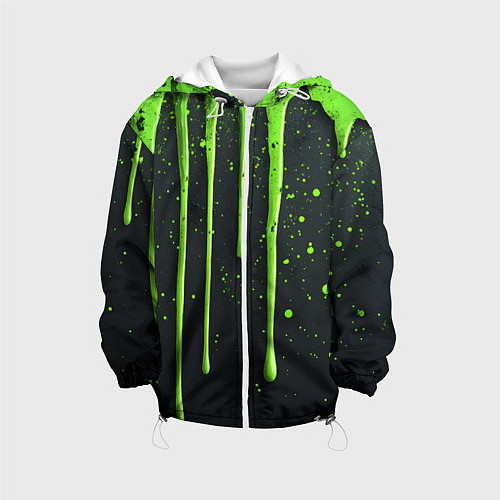 Детская куртка Зеленая краска стекающая на черном фоне / 3D-Белый – фото 1