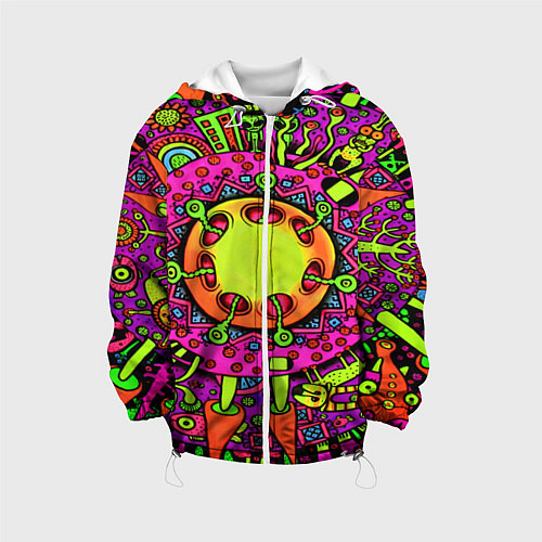 Детская куртка Кислотные грибы оптические / 3D-Белый – фото 1