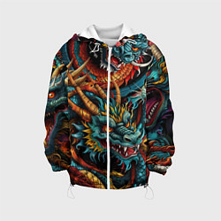 Куртка с капюшоном детская Татуировка дракона ирезуми, цвет: 3D-белый