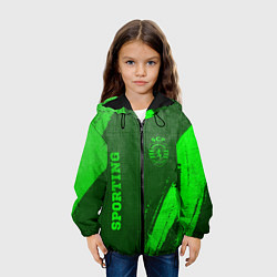 Куртка с капюшоном детская Sporting - green gradient вертикально, цвет: 3D-черный — фото 2