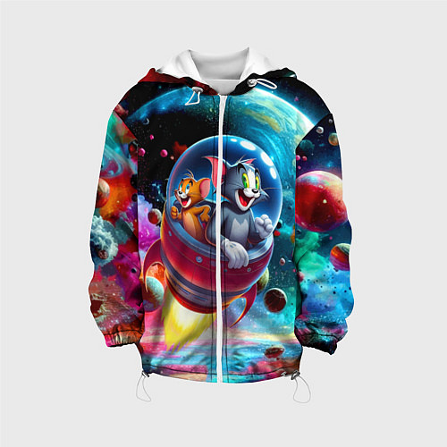 Детская куртка Том и Джерри летят в ракете - нейроарт / 3D-Белый – фото 1