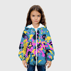 Куртка с капюшоном детская Брызги краски розовой желтой и темно синей, цвет: 3D-белый — фото 2