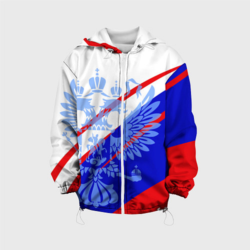 Детская куртка Герб на фоне цветов флага бело-сине-красный / 3D-Белый – фото 1