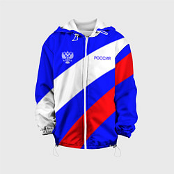 Куртка с капюшоном детская Россия с гербом и цветами флага, цвет: 3D-белый