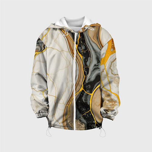 Детская куртка Золотистые прожилки в мраморе / 3D-Белый – фото 1