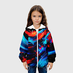 Куртка с капюшоном детская Синие и красные мазки краски на черном, цвет: 3D-белый — фото 2