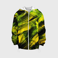 Куртка с капюшоном детская Мазки краски цвета лайм, цвет: 3D-белый