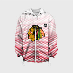 Куртка с капюшоном детская Чикаго Блэкхокс - красные треугольники с градиенто, цвет: 3D-белый