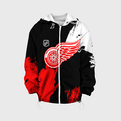 Детская куртка Детройт Ред Уингз - брызги краска на черном фоне / 3D-Белый – фото 1