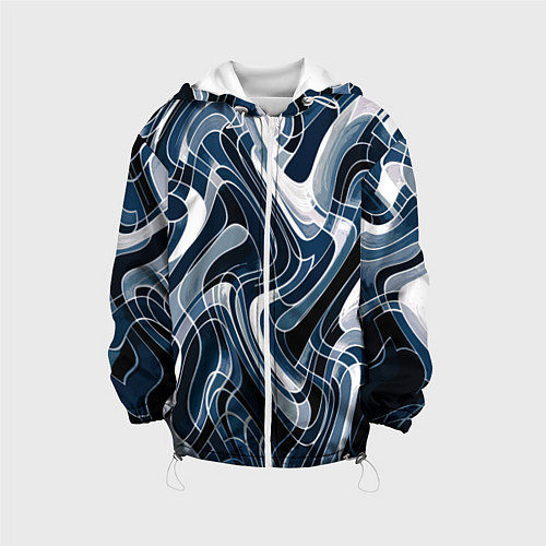Детская куртка Тёмно-синий искажённая абстракция / 3D-Белый – фото 1