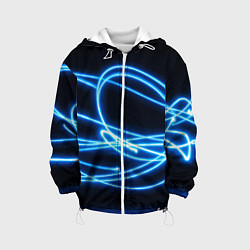 Детская куртка Неоновые голубые волны на черном фоне