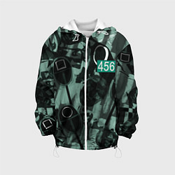 Куртка с капюшоном детская Номер 456 на фоне масок игры в кальмара, цвет: 3D-белый