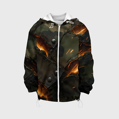 Детская куртка Порванная камуфляжная ткань с огнем / 3D-Белый – фото 1