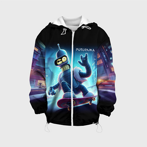 Детская куртка Bender is a skateboarder in neon street - ai art / 3D-Белый – фото 1