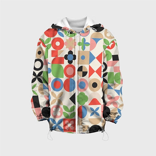 Детская куртка Геометрический узор с цветочными элементами - ретр / 3D-Белый – фото 1