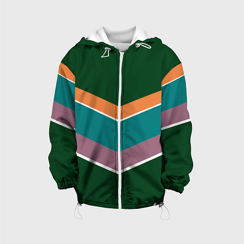 Детская куртка Тёмный зелёный с полосами / 3D-Белый – фото 1