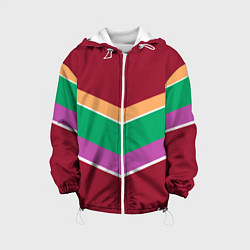 Куртка с капюшоном детская Тёмный красный с полосами, цвет: 3D-белый