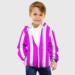 Куртка с капюшоном детская Color white pink stripes, цвет: 3D-белый — фото 2