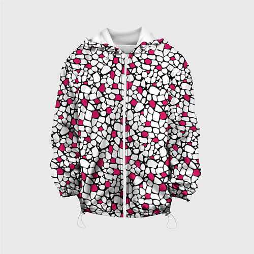 Детская куртка Мелкий красно белый мозаичный узор на черном / 3D-Белый – фото 1