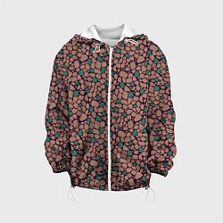 Куртка с капюшоном детская Мелкий мозаичный коричневый зеленый узор хакки, цвет: 3D-белый