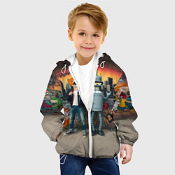 Куртка с капюшоном детская Фрай и Бендер на фоне стены с граффити, цвет: 3D-белый — фото 2