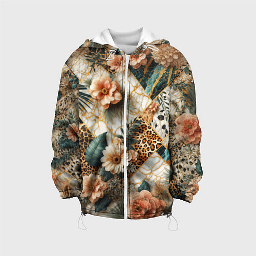 Детская куртка Цветы на кусках мрамора и леопардовом узоре / 3D-Белый – фото 1