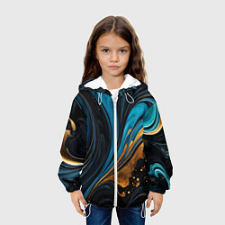 Куртка с капюшоном детская Сине-золотая абстракция, цвет: 3D-белый — фото 2