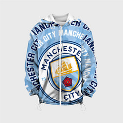 Куртка с капюшоном детская Манчестер Сити надписи и логотип, цвет: 3D-белый